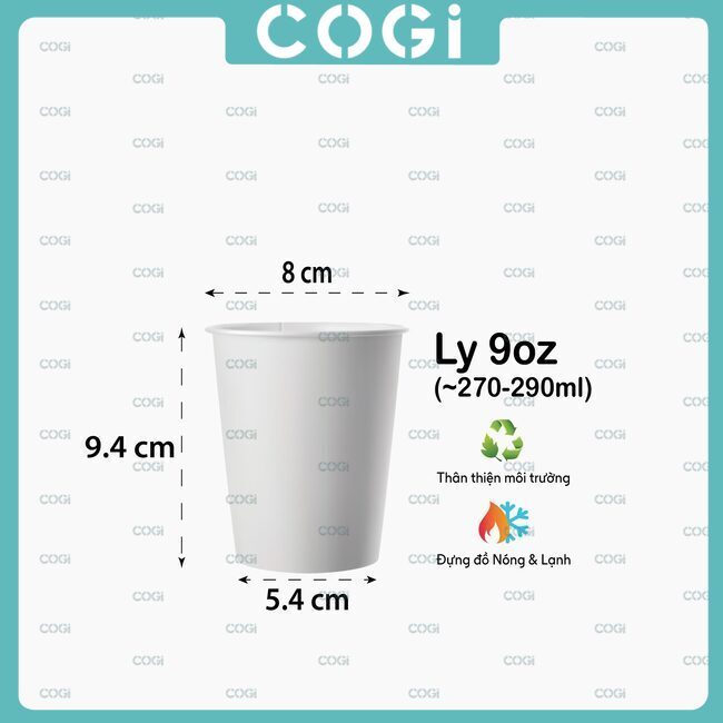 50 ly giấy đựng café 9oz 270ml kèm nắp pet bằng dùng 1 lần chính hãng cogi