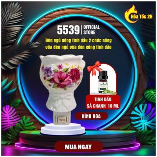 Combo đèn ngủ xông tinh dầu cắm tường bằng điện chất liệu gốm sứ cao cấp tặng kèm tinh dầu sả chanh 10 ml - Shop 5539