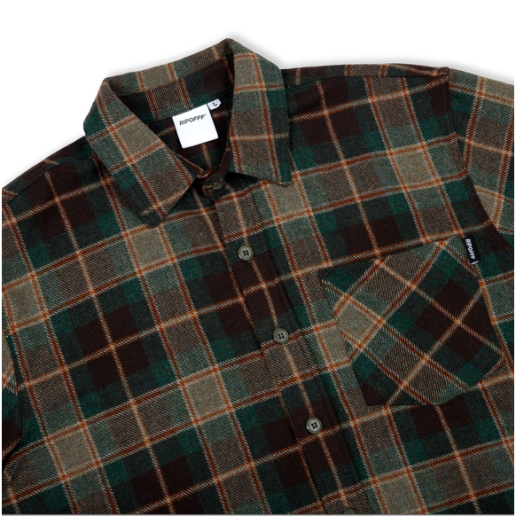 RIPOFFF Checked Flannel Shirt - Dark Green