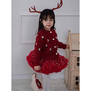 Set áo len đỏ chân váy tutu 90-130