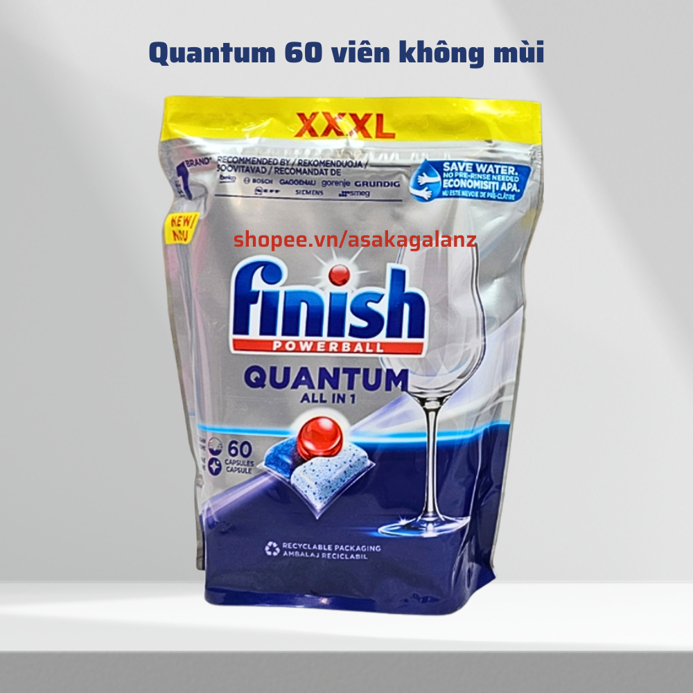 Viên rửa bát Finish Quantum All in one 60 viên không mùi loại cao cấp dùng cho máy rửa bát