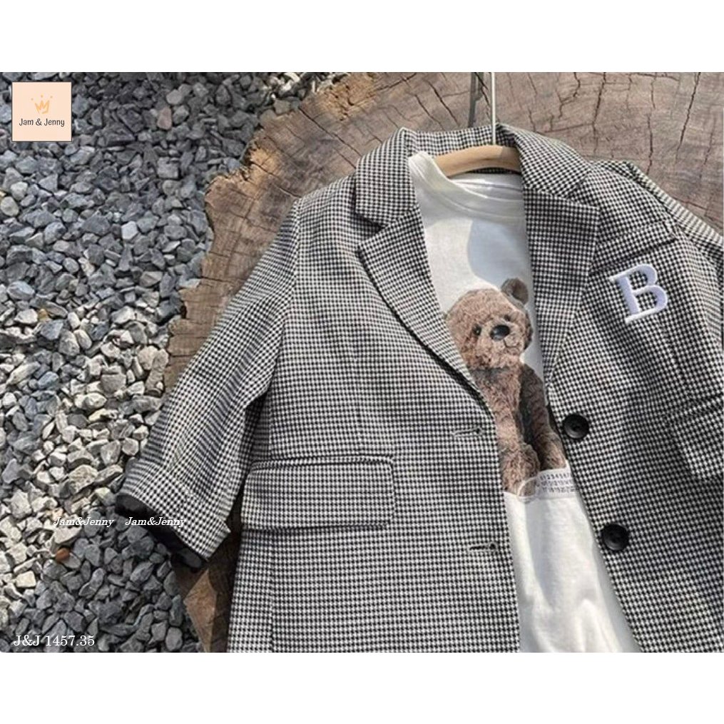 AK2382 BD23160 Set Vest/ áo Vest chữ B kẻ đen trắng