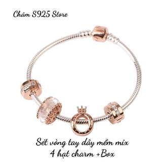 Combo vòng tay Pan Ale vàng hồng mix 4 hạt charm pan bạc s925