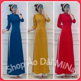 Áo dài truyền thống lụa tây thi tay bồng cổ truyền thống hàng may sẵn ad11
