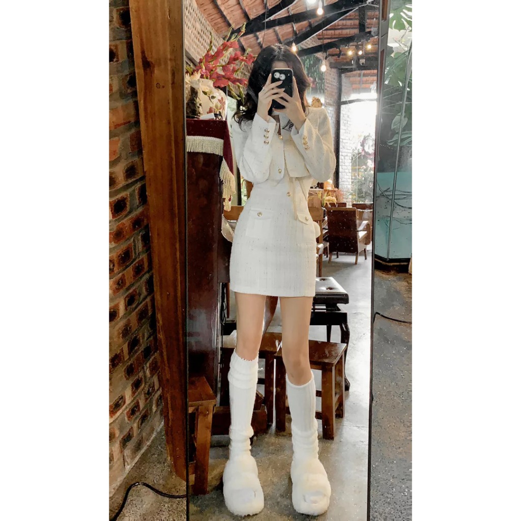 Set Dạ 2 Món Cao Cấp Áo Khoác Lửng HT64 HaLuu Store Thích Hợp Cho Nữ | BigBuy360 - bigbuy360.vn