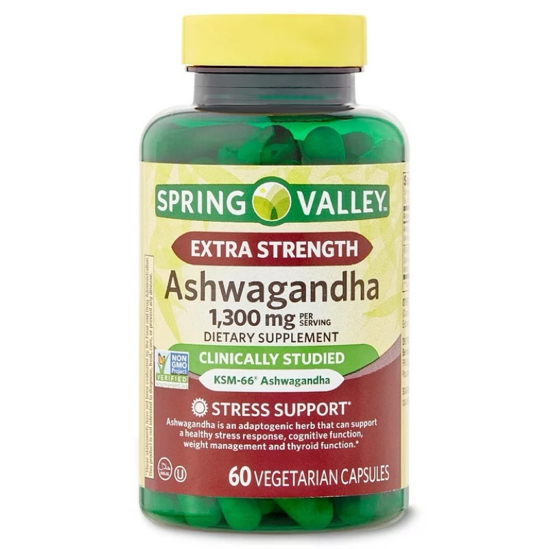 Viên uống nhân sâm hỗ trợ giấc ngủ, giảm căng thẳng Spring Valley Extra Strength Ashwagandha