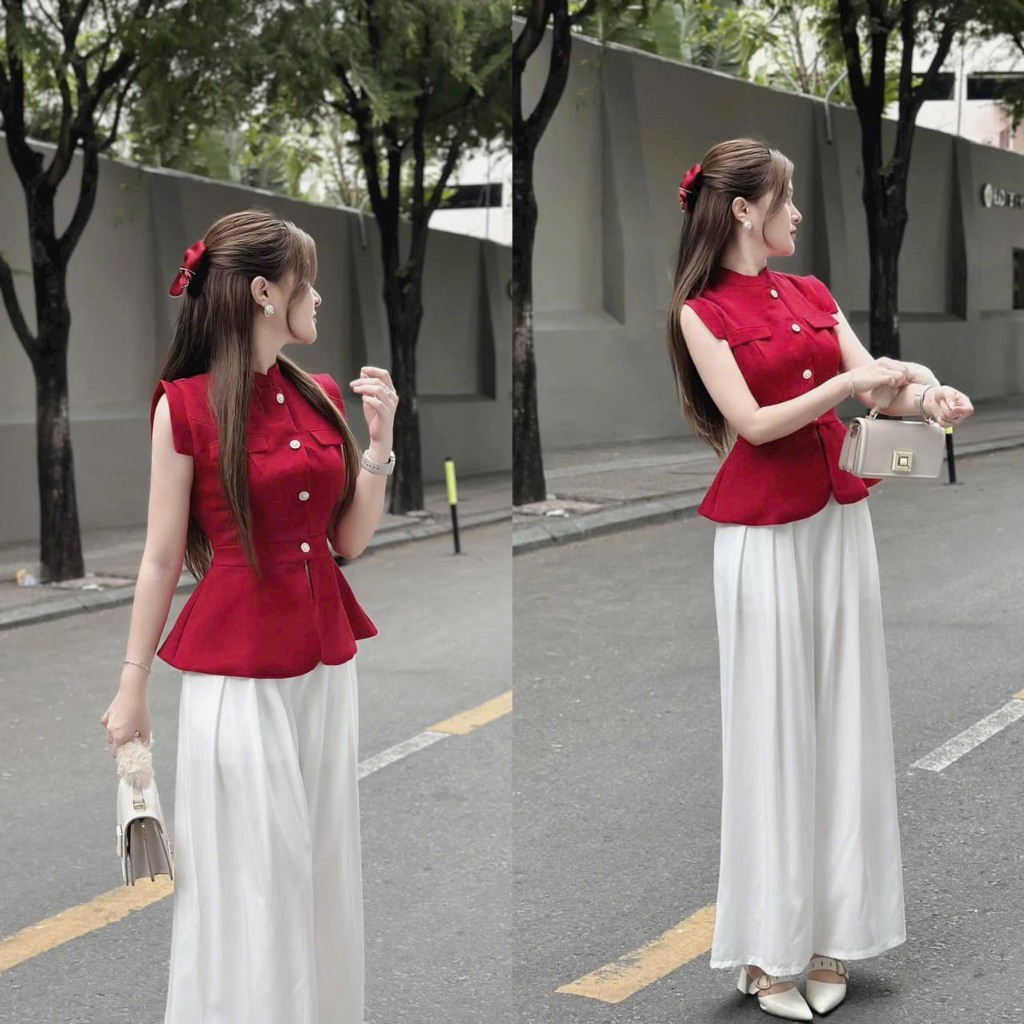 Set bộ nữ áo linen cài nút thật kèm quần lụa ý ( có lót ) sang chảnh, thanh lịch cho các nàng đi dự tiệc, đi chơi tết