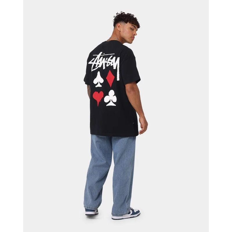 Áo thun STUSSY lá bài cao cấp mặc đi chơi tết, áo phông Unisex dày dặn phong cách