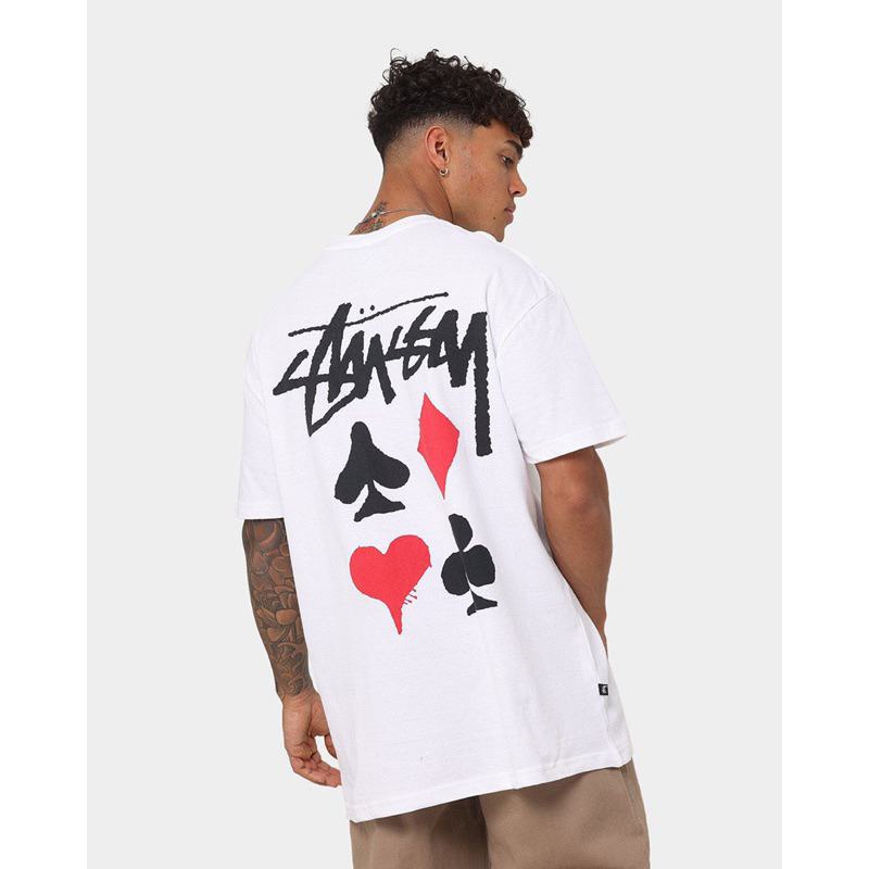 Áo thun STUSSY lá bài cao cấp mặc đi chơi tết, áo phông Unisex dày dặn phong cách