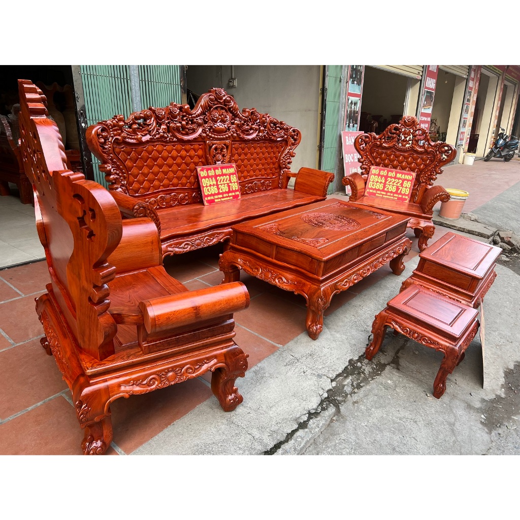 Bộ bàn ghế phòng khách kiểu hoàng gia gỗ hương đá