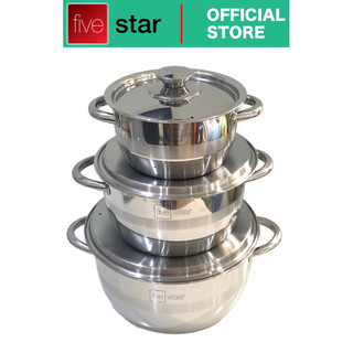 Bộ nồi inox 1 đáy inox 430 cao cấp Fivestar FSB3012 nắp inox size 16cm , 20cm , 24cm