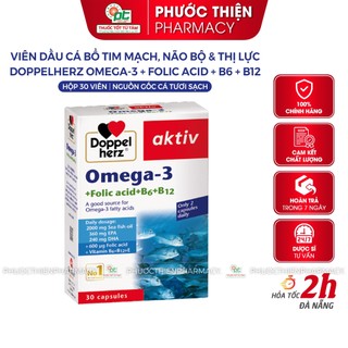 Viên dầu cá Doppelherz Omega 3 + Folic acid + B6 + B12 Đức bổ tim mạch, giảm mỡ máu hộp 30 viên