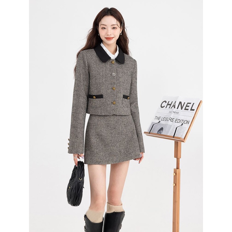 - Bộ váy 2 mảnh cổ điển vintage kiểu Pháp thu đông 2023