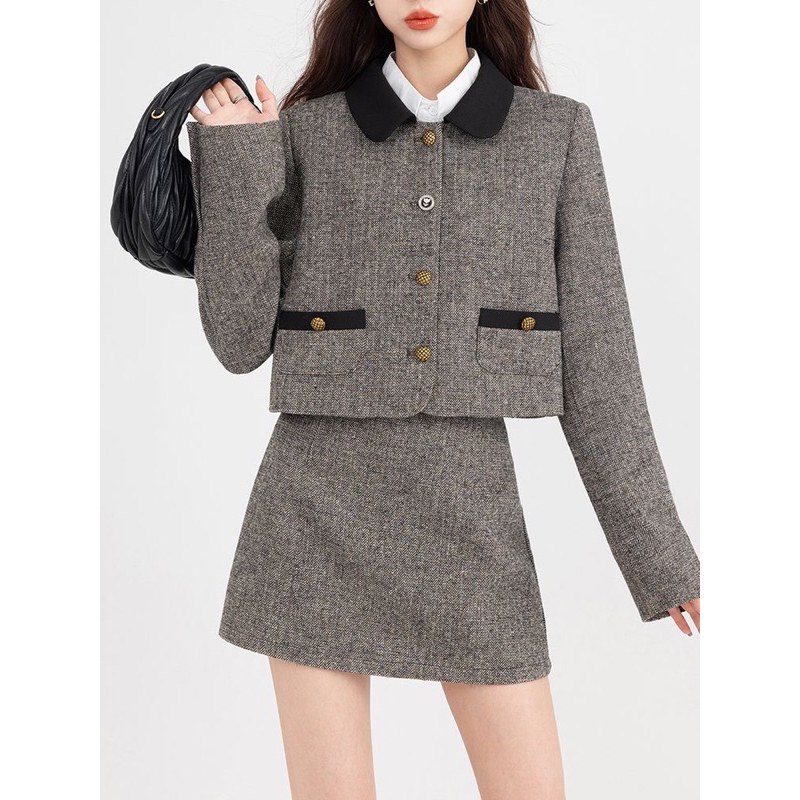 - Bộ váy 2 mảnh cổ điển vintage kiểu Pháp thu đông 2023