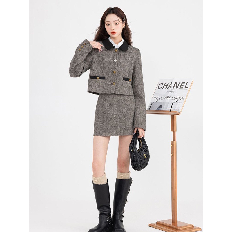 - Bộ váy 2 mảnh cổ điển vintage kiểu Pháp thu đông 2023