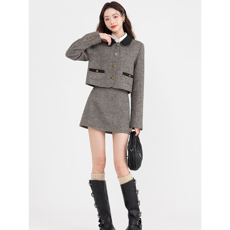 - Bộ váy 2 mảnh cổ điển vintage kiểu Pháp thu đông 2023