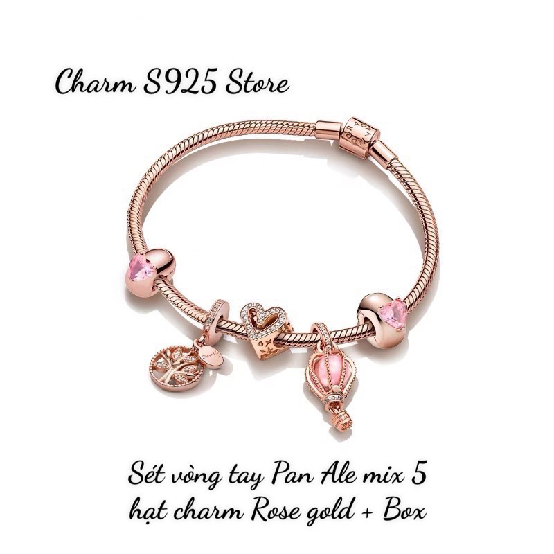 COMBO BỘ VÒNG TAY ROSE GOLD MIX 5 HẠT CHARM HÀNG CAO CẤP