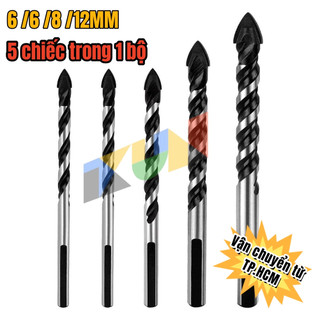 Bộ 5 mũi khoan bền cho tường gạch thủy tinh gạch bê tông nhựa, mũi khoan tam giác đa năng dụng cụ đục lỗ tường ren xoắn