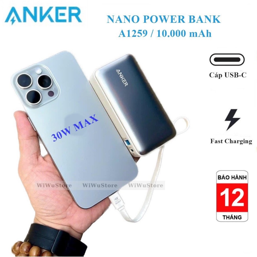 Pin sạc dự phòng ANKER Nano Power Bank A1259 dung lượng 10.000mAh PD 30W siêu nhỏ gọn cho Smartphone