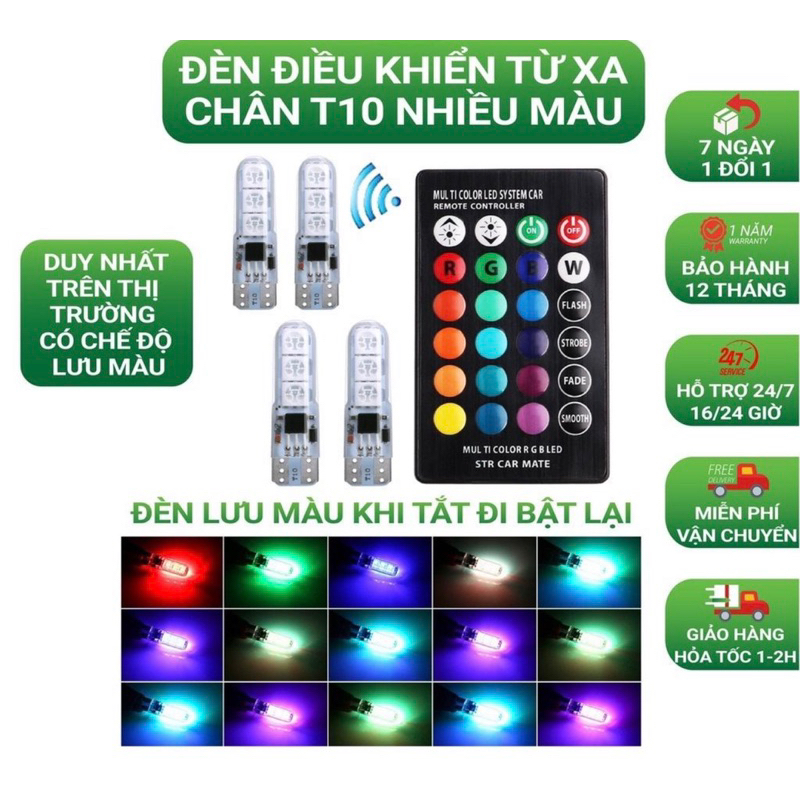 Đèn LED Demi gắn Xi Nhan Xe Máy, Oto - LED chân T10 Remot - Có Lưu Lại Chế Độ