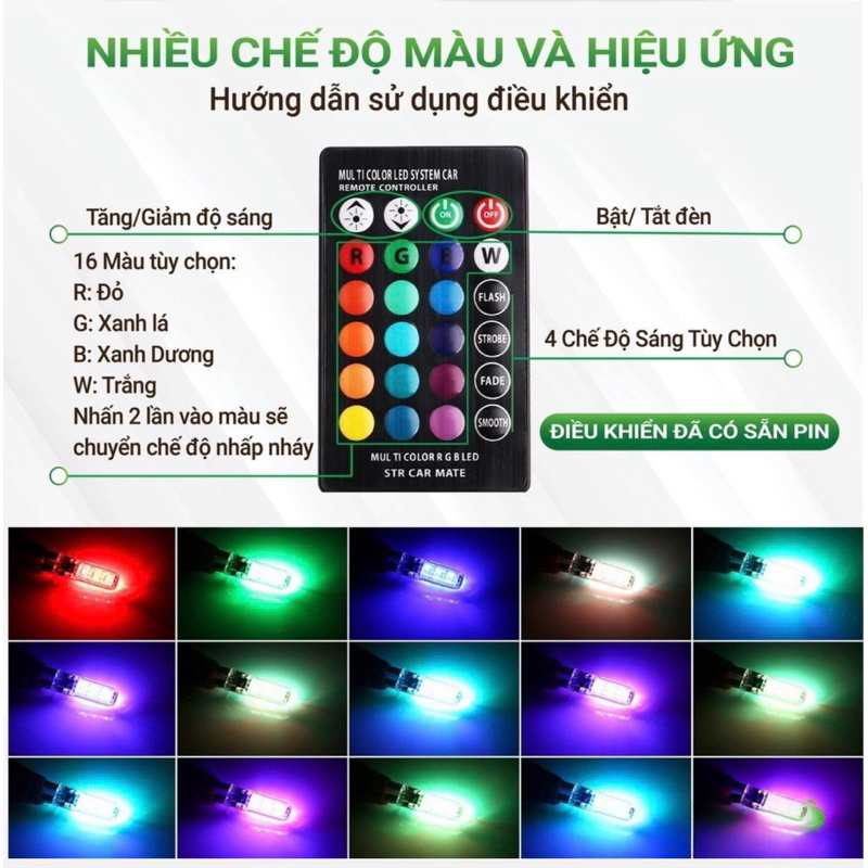 Đèn LED Demi gắn Xi Nhan Xe Máy, Oto - LED chân T10 Remot - Có Lưu Lại Chế Độ