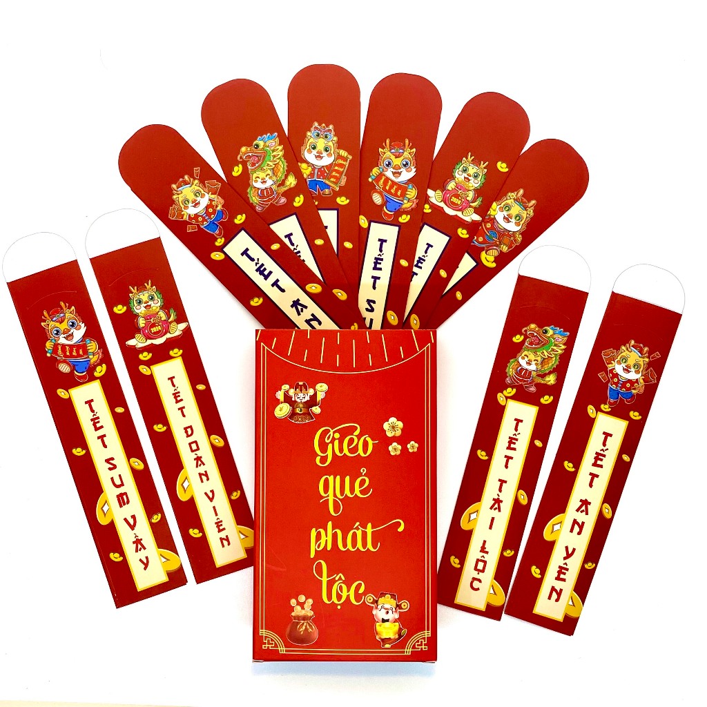 Phong Bao Lì Xì Gieo Quẻ Tết 2024 Năm Giáp Thìn Mẫu Rồng Chibi Hottrend Giấy C180 Siêu Dầy