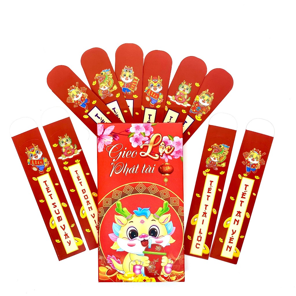 Phong Bao Lì Xì Gieo Quẻ Tết 2024 Năm Giáp Thìn Mẫu Rồng Chibi Hottrend Giấy C180 Siêu Dầy