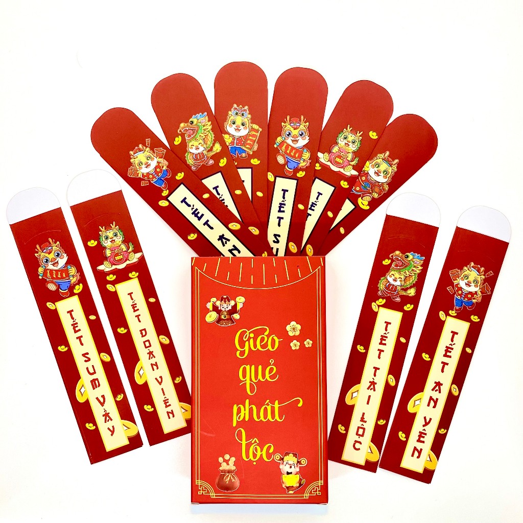 Phong Bao Lì Xì Gieo Quẻ Tết 2024 Năm Giáp Thìn Mẫu Rồng Chibi Hottrend Giấy C180 Siêu Dầy