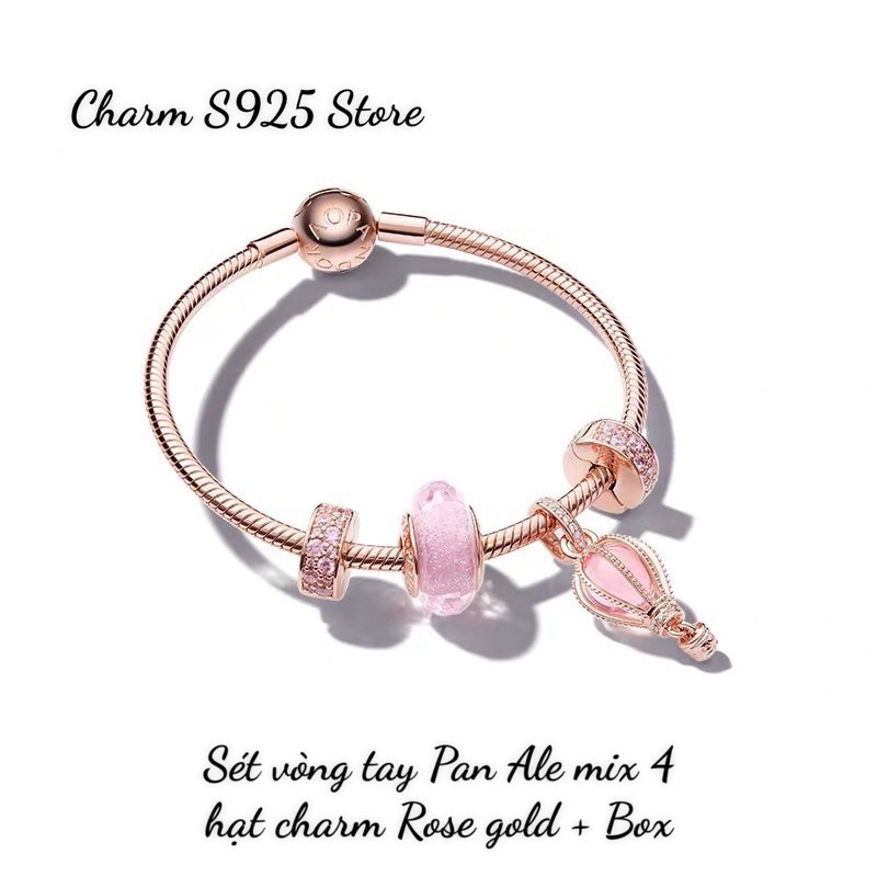 COMBO BỘ VÒNG TAY PAN ALE MIX 4 HẠT CHARM ROSE GOLD HÀNG CAO CẤP