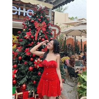 Set đầm cúp ngực + áo khoác phối lông vũ HELEN