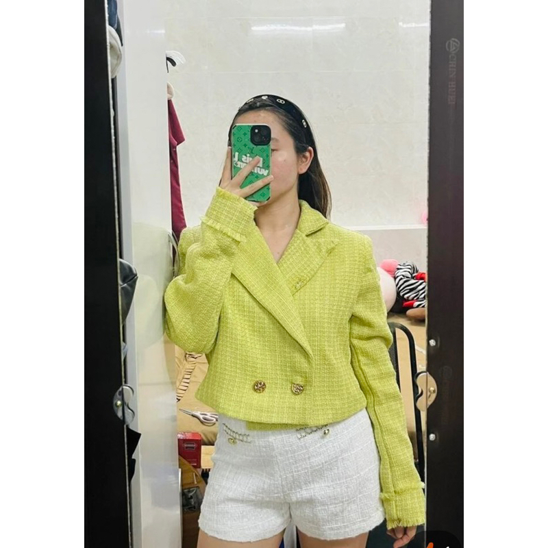 Áo tweed croptop tay dài Shein