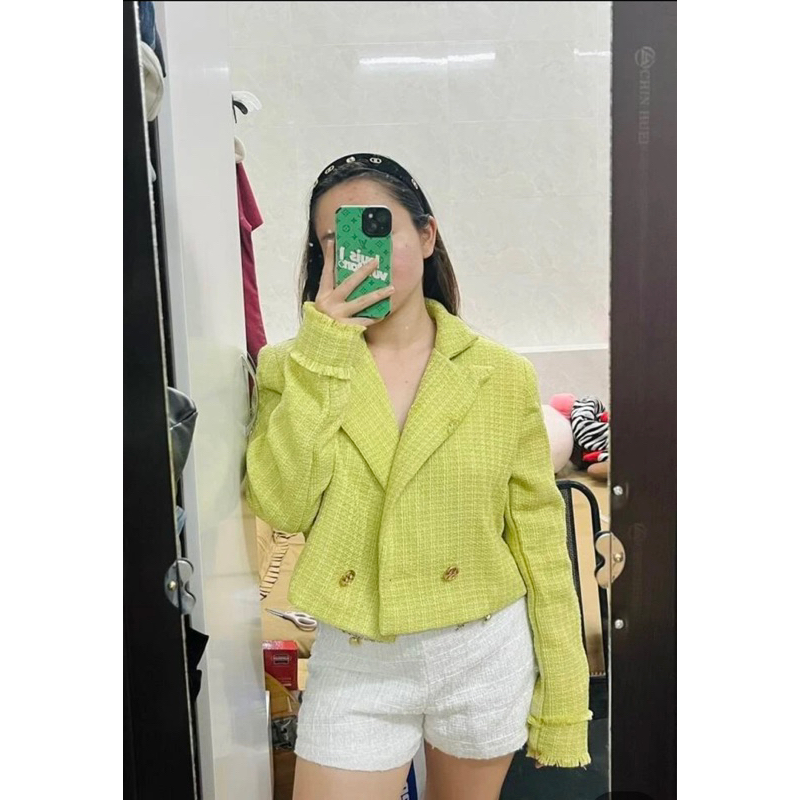 Áo tweed croptop tay dài Shein