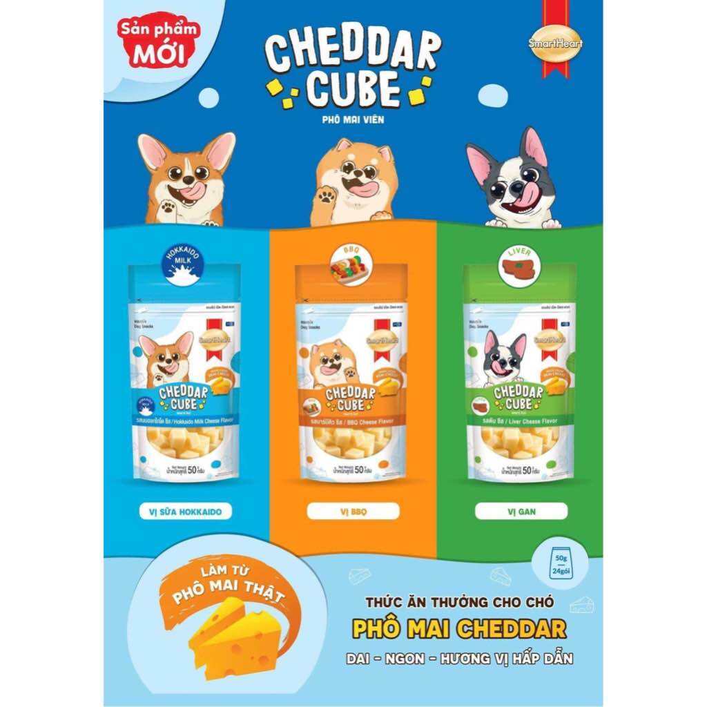 Bánh thưởng phô mai cho chó SmartHeart Cheddar Cube 50g