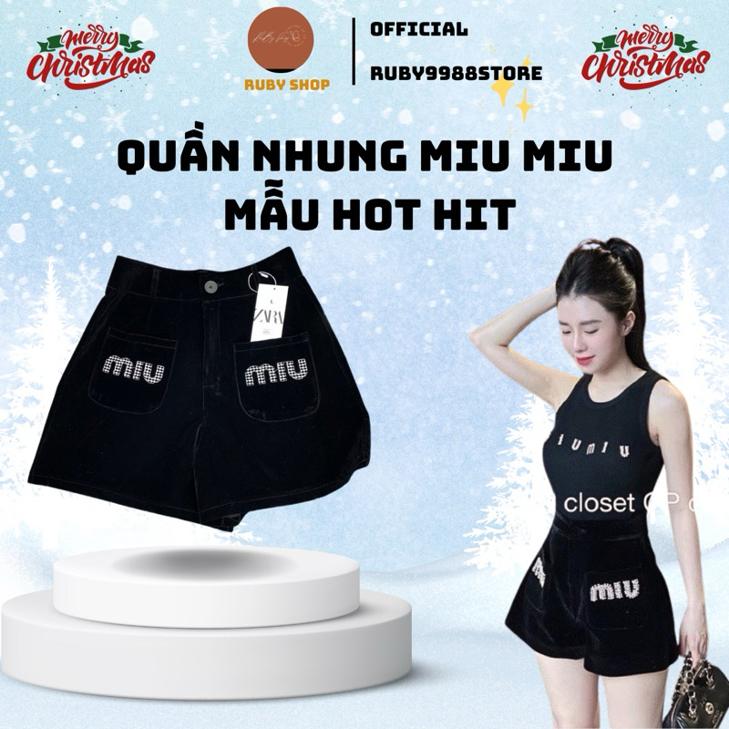 Quần Sooc Nhung Cạp Cao⚡️ HÀNG ĐẸP ⚡️ Đính Đá MiuMiu Siêu Hot , Chất Liệu Mềm Mịn , Form Dáng Phồng ,Lên Dáng Sành Điệu