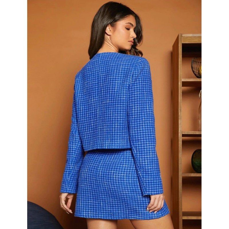 Áo tweed xanh phối nơ Shein