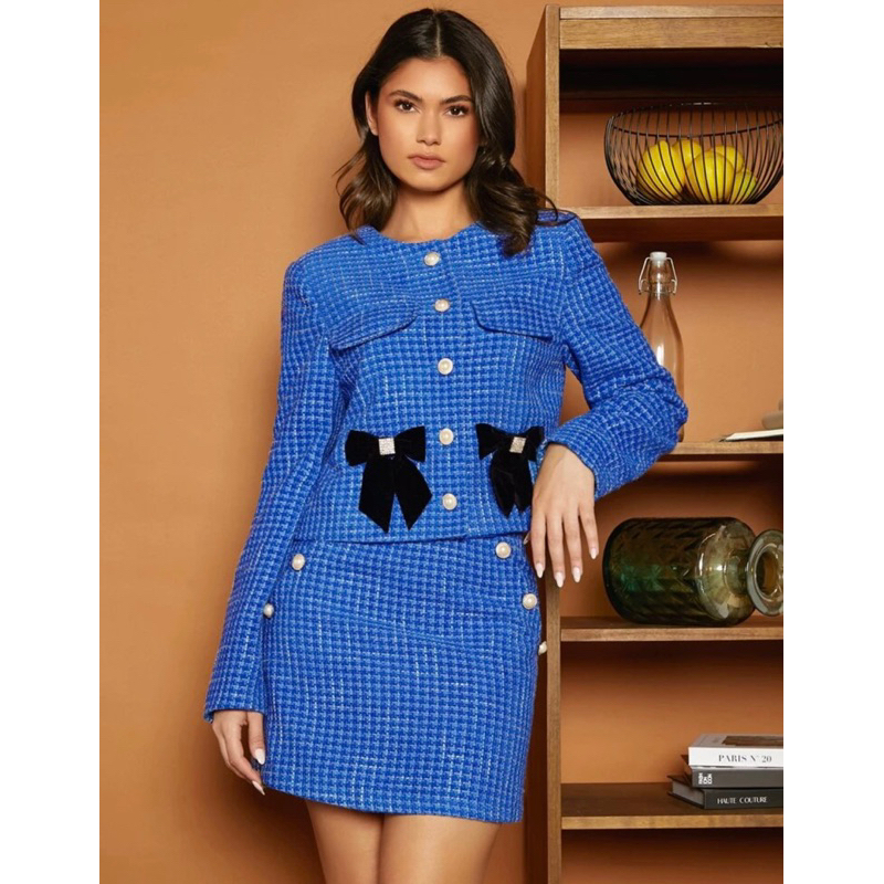 Áo tweed xanh phối nơ Shein