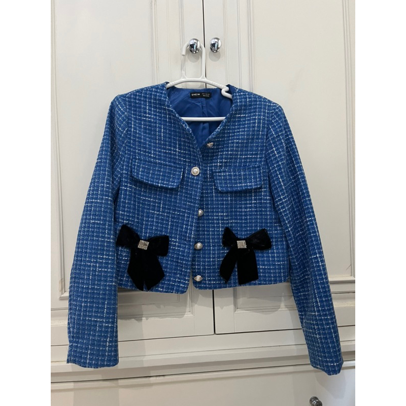 Áo tweed xanh phối nơ Shein