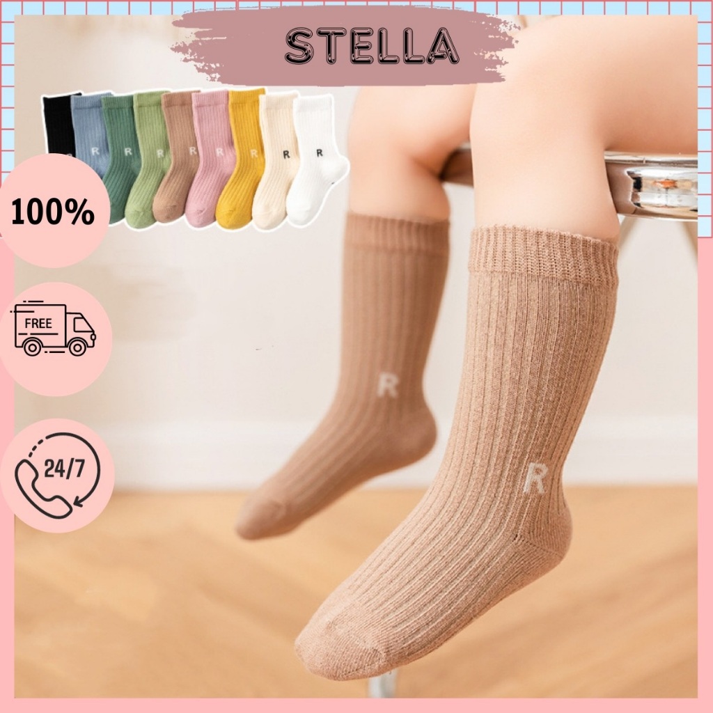 Tất vớ cổ cao in chữ R cho bé trai, bé gái 0-3 tuổi. Vớ len giữ ấm cho bé. Stella shop