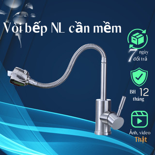 Vòi rửa bát nóng lạnh cần mềm, vòi rửa chén bát inox 304, vòi bếp nóng lạnh mềm 304