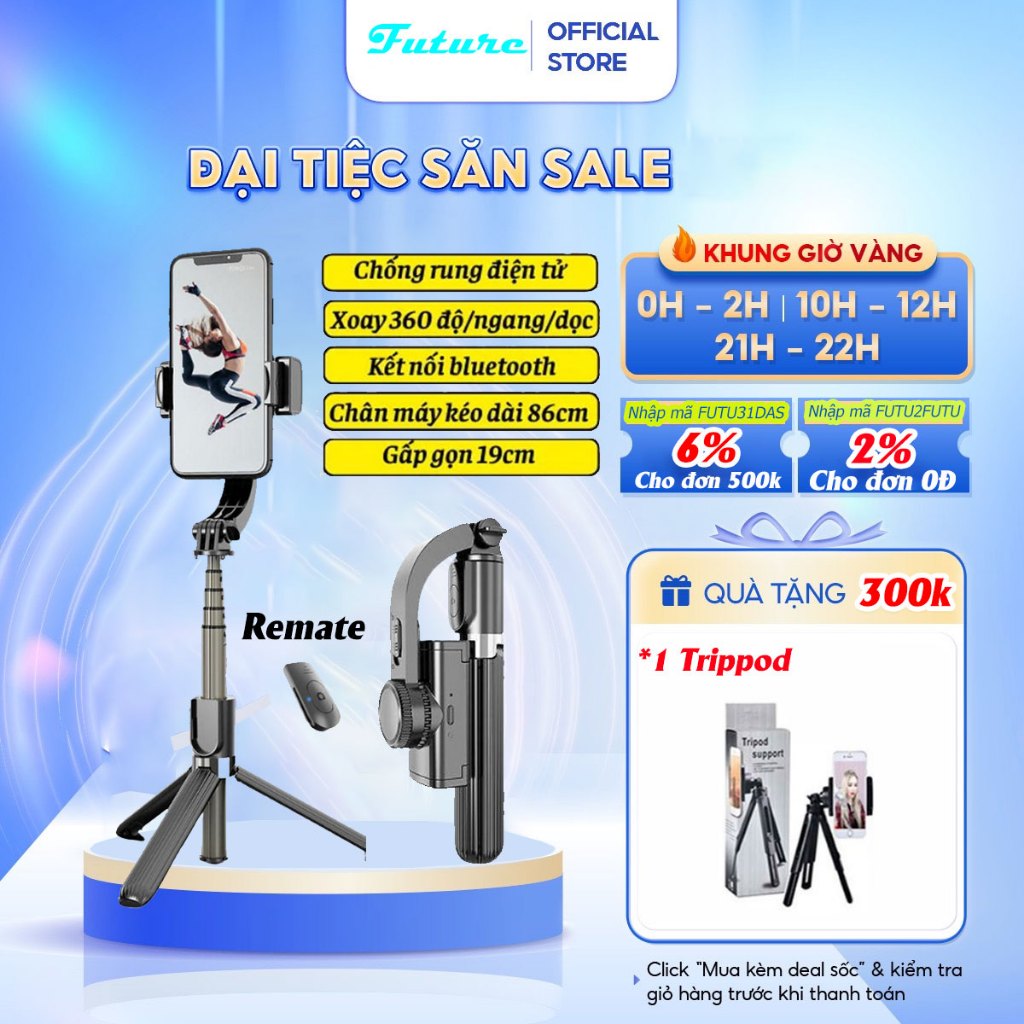 Gimbal R15, Tay cầm chống rung cho điện thoại có điều khiển từ xa hỗ trợ đa dòng điện thoại, quay phim gấp gọn tiện lợi