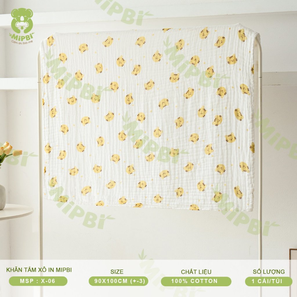 Khăn Xô Mipbi 6 Lớp In Họa Tiết Xinh Xắn, Khăn Tắm Cho Bé