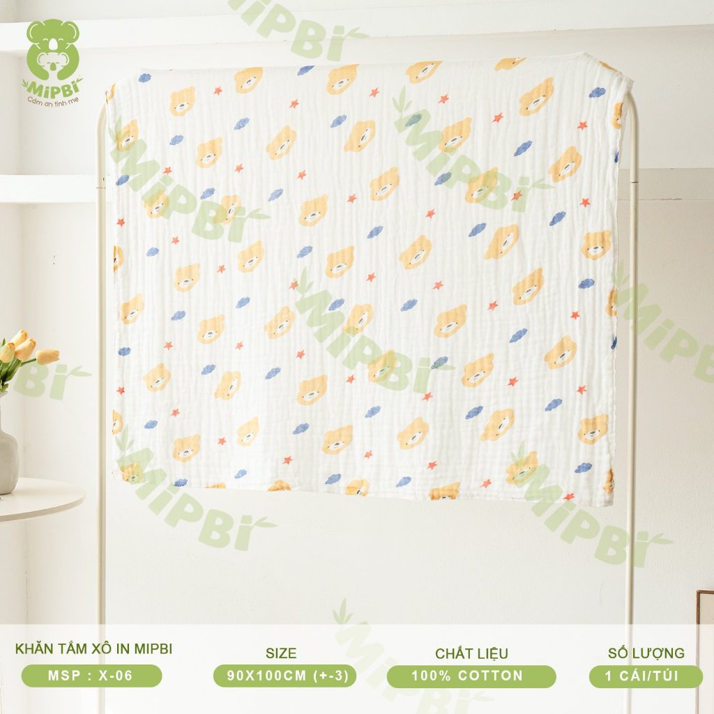 Khăn Xô Mipbi 6 Lớp In Họa Tiết Xinh Xắn, Khăn Tắm Cho Bé