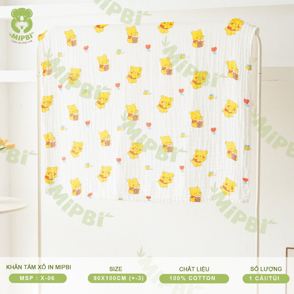 Khăn Xô Mipbi 6 Lớp In Họa Tiết Xinh Xắn, Khăn Tắm Cho Bé