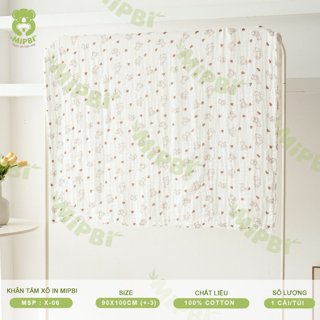 Khăn Xô Mipbi 6 Lớp In Họa Tiết Xinh Xắn, Khăn Tắm Cho Bé