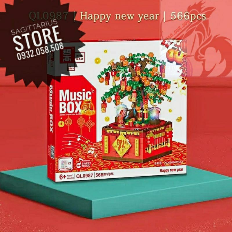 Bộ Xếp Hình QL0987 Lắp Ráp Music Box Cây Quất Tết