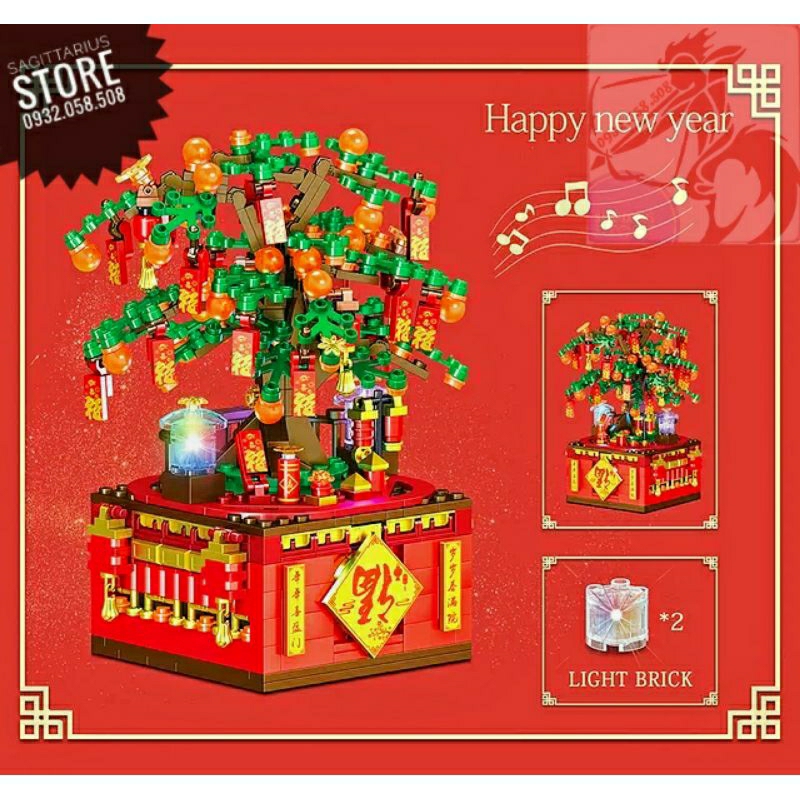 Bộ Xếp Hình QL0987 Lắp Ráp Music Box Cây Quất Tết