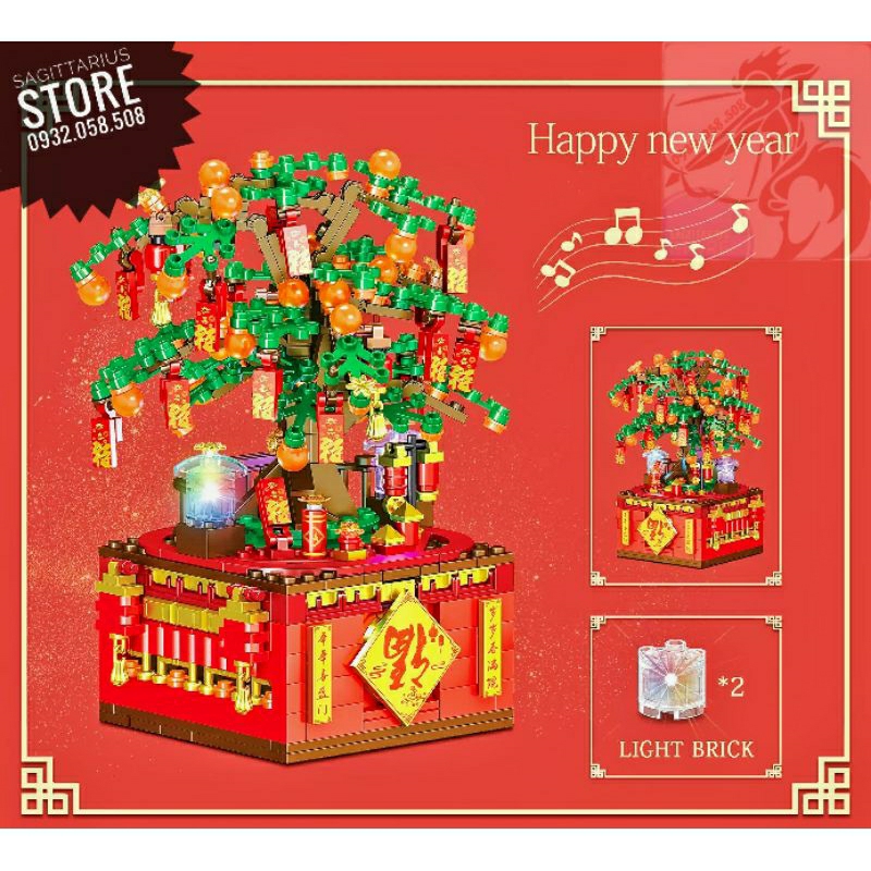 Bộ Xếp Hình QL0987 Lắp Ráp Music Box Cây Quất Tết
