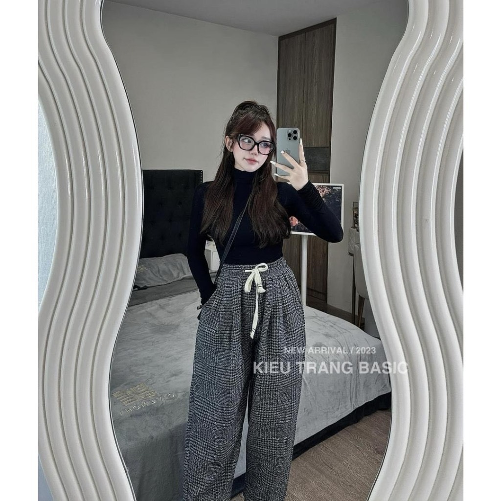 Quần baggy dạ lưng cao chất vải dạ dày dặn lên fom đẹp