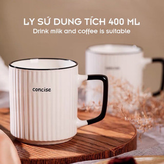 Tặng muỗng sứ - Ly sứ phong cách tối giản hai màu trắng đen dung tích 400ml