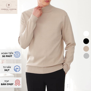 Áo len lông cừu cổ cao nam dài tay mùa đông ấm áp thời trang phong cách Hàn Quốc-